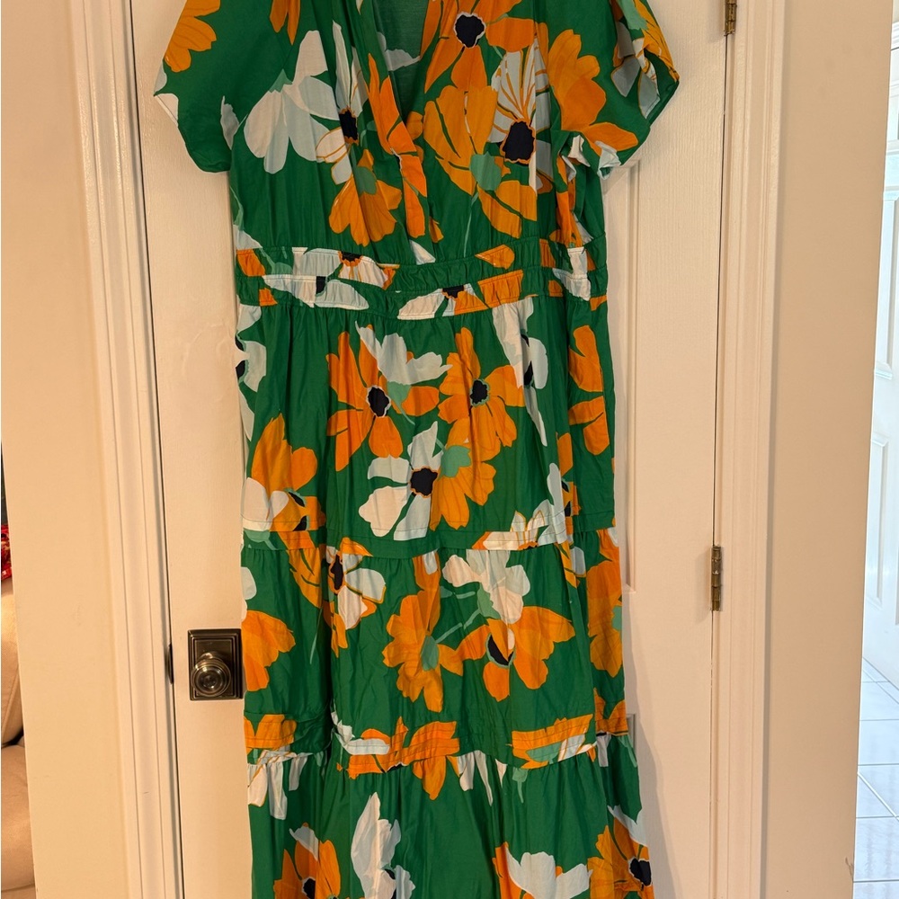 Anthropologie Green and Orange Floral Maxi Dress